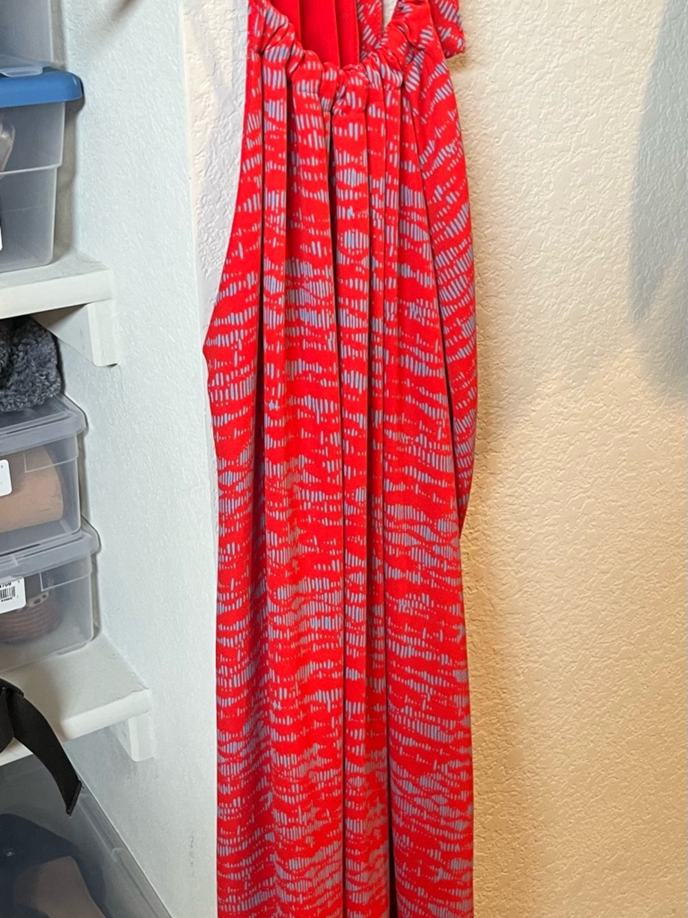 Allison Joy Red Halter Dress with Gray Linear Print